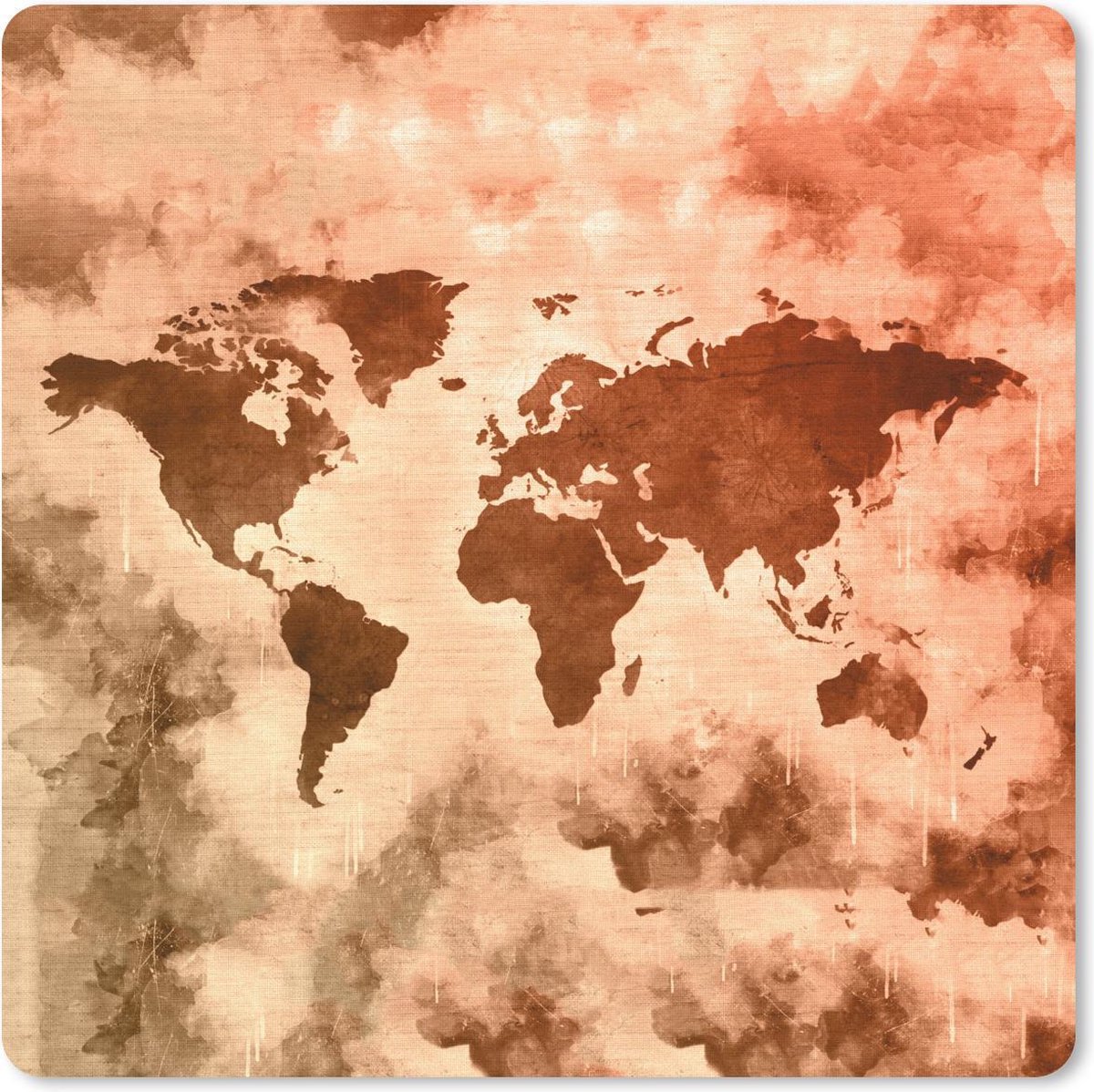 Muismat 20x20 cm - Mousepad Wereldkaart - Rook - Bruin - Muismatten