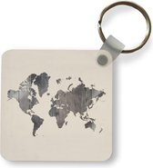 Sleutelhanger - Uitdeelcadeautjes - Wereldkaart - Houten - Grijs - Plastic