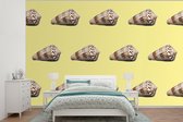 Behang - Fotobehang Schelpen - Patronen - Geel - Breedte 390 cm x hoogte 260 cm