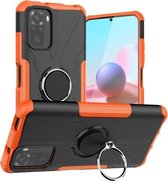 Voor Geschikt voor Xiaomi Redmi Note 10 Armor Bear schokbestendige pc + TPU-beschermhoes met ringhouder (oranje)