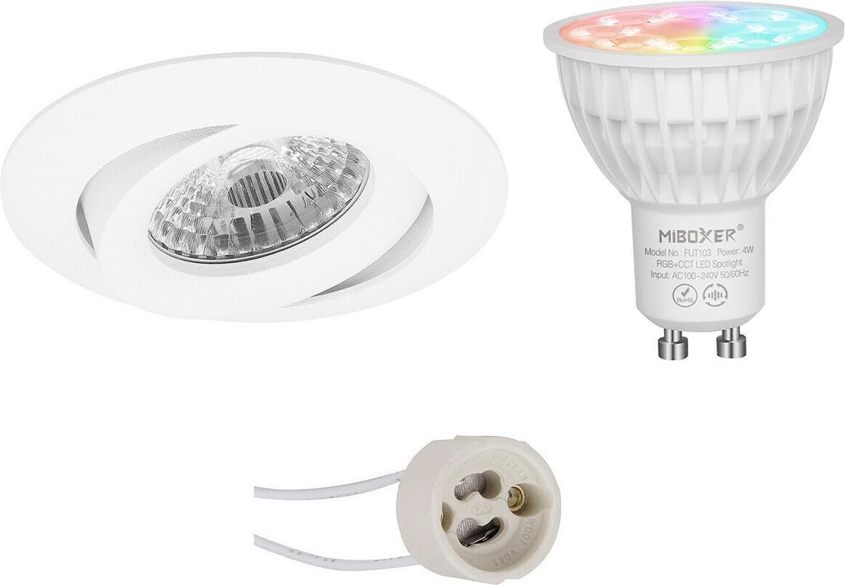 Mi-Light MiBoxer - LED Spot Set GU10 - Smart LED - Wifi LED - Slimme LED - 4W - RGB+CCT - Aanpasbare Kleur - Dimbaar - Proma Uranio Pro - Inbouw Rond - Mat Wit - Kantelbaar - Ø82mm