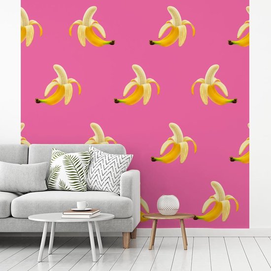 Behang - Fotobehang Banaan - Patroon - Roze - Breedte 350 cm x hoogte 350 cm