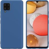 Solid hoesje Geschikt voor: Samsung Galaxy A12 Soft Touch Liquid Silicone Flexible TPU Rubber - Blauw Azuur