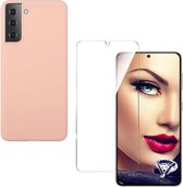 Solid hoesje Geschikt voor: Samsung Galaxy S21 Soft Touch Liquid Silicone Flexible TPU Rubber - Zand poeder  + 1X Screenprotector Tempered Glass