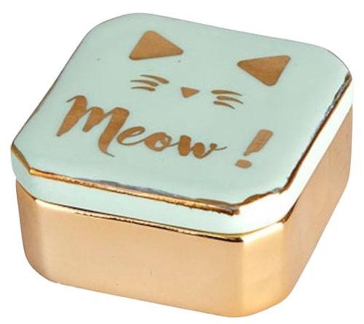 Balvi Sieradendoos Meow! 4,9 X 4,9 Cm Porselein Groen/goud