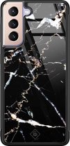 Samsung S21 hoesje glass - Marmer zwart | Samsung Galaxy S21  case | Hardcase backcover zwart