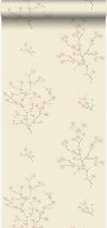 Origin behang bloesemtak beige en roze - 346545 - 53 cm x 10,05 m
