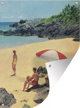 Tuinposter - Tuindoek - Tuinposters buiten - Vintage illustratie van een strandvakantie - 90x120 cm - Tuin