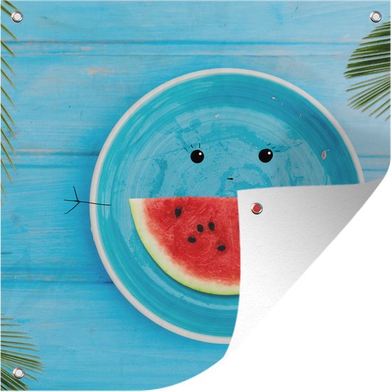 Tuinposters Watermeloen - Zomer - Blauw - 50x50 cm - Tuindoek - Buitenposter