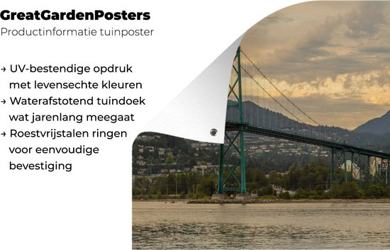 Affiche de jardin Vancouver (2) - Le Bridge Lions Gate à Vancouver pendant le coucher du soleil affiche de jardin toile en vrac 180x120 cm - Toile de jardin / Toile d'extérieur / Peintures d'extérieur (décoration de jardin) XXL / Groot format!