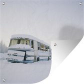 Tuinposters Bus - Vintage - Sneeuw - 50x50 cm - Tuindoek - Buitenposter