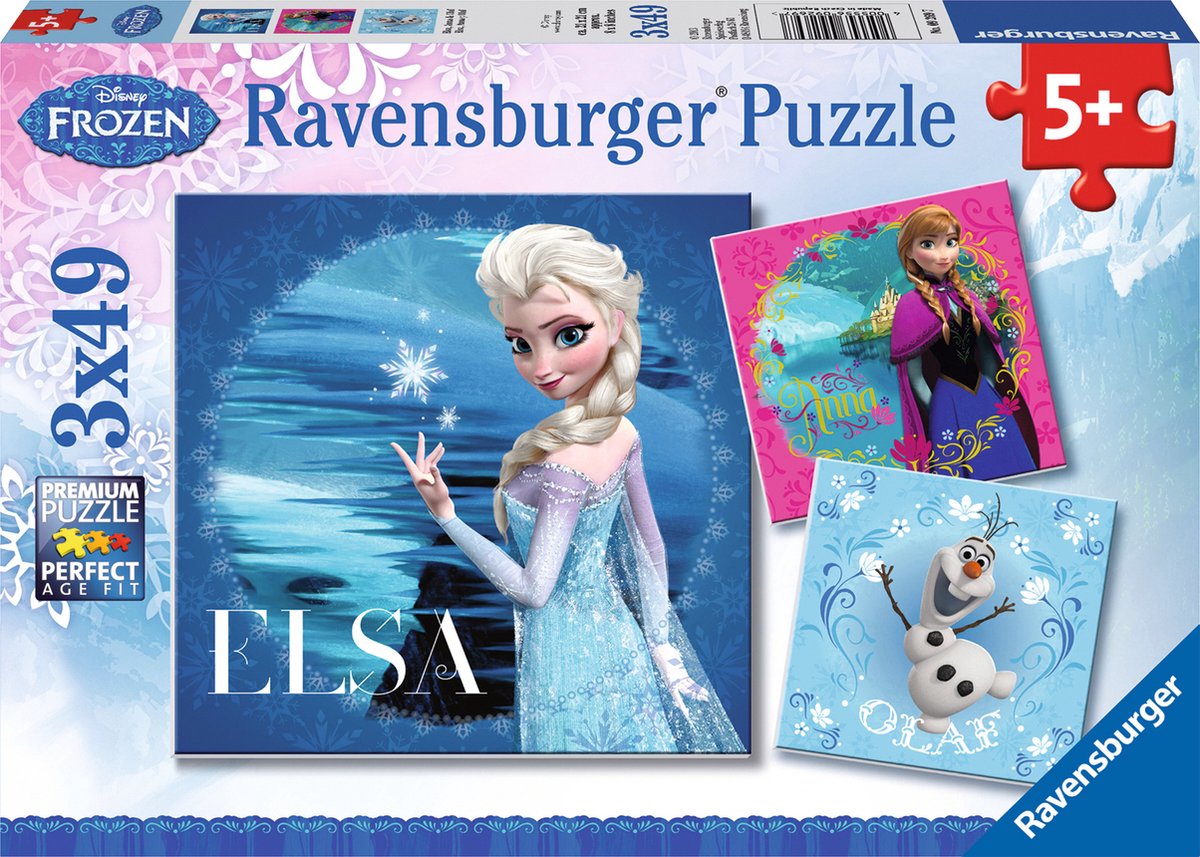 Ravensburger puzzel Disney Frozen Elsa, Anna & Olaf - 3x49 stukjes - kinderpuzzel — afbeelding 2