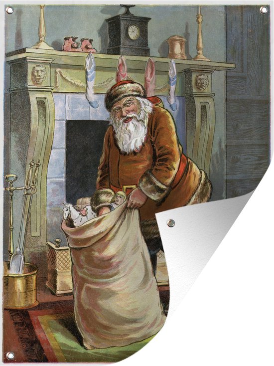 Muurdecoratie buiten Kerstman - Kerstcadeau - Vintage - 120x160 cm - Tuindoek - Buitenposter