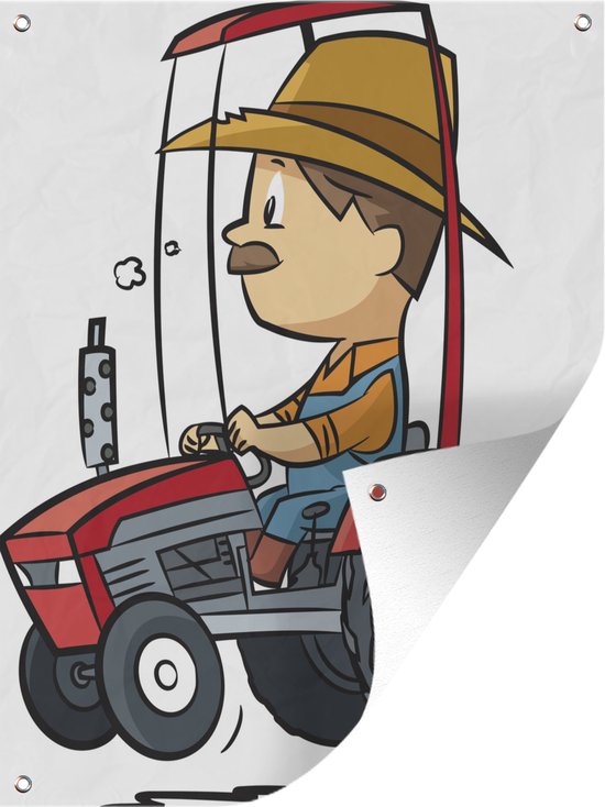 Tuin decoratie Tractor - Boer - Cartoon - 30x40 cm - Tuindoek - Buitenposter