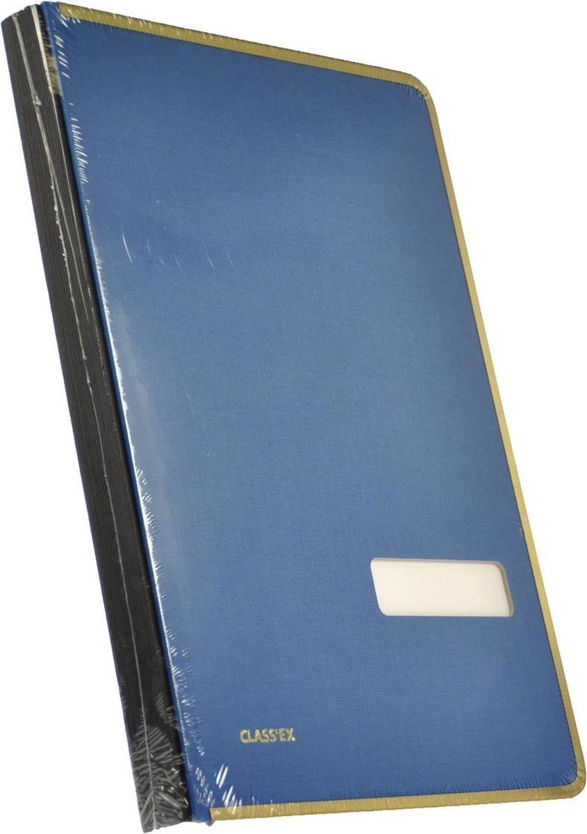 Goedkoopste Class'ex handtekenmap, linnen omslag, met metalen beschermrand, blauw