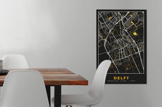 Peintures sur toile - Carte - Delft - Or - Zwart - 40x60 cm - Décoration murale