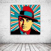 Pop Art Al Capone Acrylglas - 80 x 80 cm op Acrylaat glas + Inox Spacers / RVS afstandhouders - Popart Wanddecoratie
