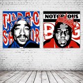 Pop Art Duo Tupac Shakur & Notorious BIG Canvas x2 - 100 x 100 cm - Canvasprint - Op dennenhouten kader - Geprint Schilderij - Popart Wanddecoratie