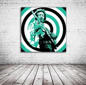 Pop Art Jimi Hendrix Acrylglas - 100 x 100 cm op Acrylaat glas + Inox Spacers / RVS afstandhouders - Popart Wanddecoratie