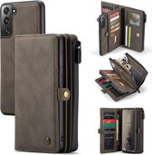 CaseMe - Samsung Galaxy S21 FE Hoesje - Back Cover en Wallet Book Case - Multifunctioneel - Bruin