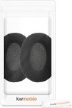 Twee zwarte fluwelen oorkussens voor Sennheiser HD 559/569/599, verpakt in een doorzichtige plastic verpakking met kwmobile logo.