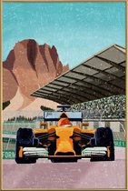 JUNIQE - Poster met kunststof lijst Formule 1 -20x30 /Blauw & Bruin