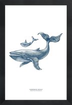 JUNIQE - Poster in houten lijst Humpback Whale II -40x60 /Blauw