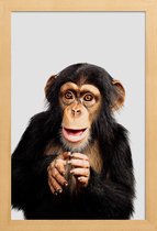JUNIQE - Poster in houten lijst Chimpanzee -40x60 /Grijs & Oranje