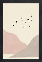 JUNIQE - Poster met houten lijst Flock Of Birds I -13x18 /Ivoor & Roze