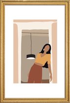 JUNIQE - Poster met houten lijst Leaning -13x18 /Geel & Ivoor