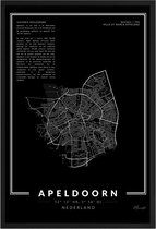 Poster Stad Apeldoorn - A4 - 21 x 30 cm - Inclusief lijst (Zwart Aluminium)
