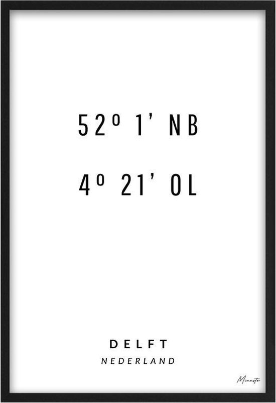 Poster Coördinaten Delft A2 - 42 x 59,4 cm (Exclusief Lijst)