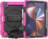 Schokbestendige kleurrijke siliconen + pc-beschermhoes met houder & schouderriem & draagriem & pensleuf voor iPad Pro 12.9 2021/2020/2018 (Rose Silicone)