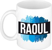 Raoul naam cadeau mok / beker met  verfstrepen - Cadeau collega/ vaderdag/ verjaardag of als persoonlijke mok werknemers