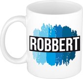 Robbert naam cadeau mok / beker met  verfstrepen - Cadeau collega/ vaderdag/ verjaardag of als persoonlijke mok werknemers