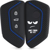 kwmobile autosleutel hoesje voor VW Golf 8 3-knops autosleutel - Autosleutel behuizing in wit / zwart / blauw - Don't Touch My Key design