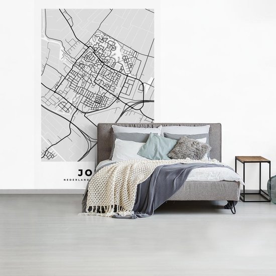 Papier peint - Papiers Papier peint photo Plan de ville - Joure - Grijs - Wit - Largeur 195 cm x hauteur 300 cm