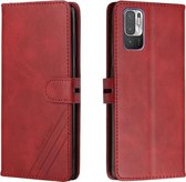 Voor Xiaomi Redmi Note 10 5G Stiksels Stijl 2-Kleur Koe Textuur Horizontale Flip PU Lederen Case met Houder & Kaartsleuf & Lanyard (Rood)