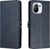 Voor Xiaomi Mi 11 Stiksels Stijl 2-Kleur Koe Textuur Horizontale Flip PU Lederen Case met Houder & Kaartsleuf & Lanyard (Blauw)