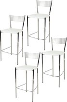 Tommychairs Elegance - Eetkamerstoelen - Set van 4 - Chroom & Wit - Kunstleer