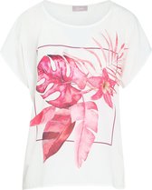 Cassis - Female - T-shirt in twee stoffen met blad- en bloemenprint  - Fushia