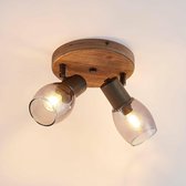 Lindby - buitenspot - 2 lichts - hout, metaal, rookglas - H: 18.5 cm - E14 - , rookgrijs
