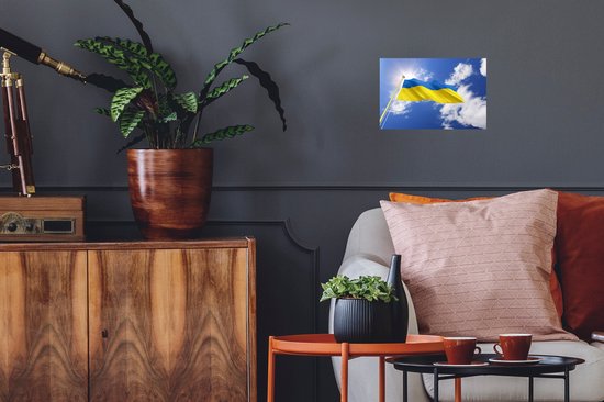 Sticker Muursticker Drapeau de l'Ukraine - Drapeau de l'Ukraine par un après-midi ensoleillé - 30x20 cm - Film adhésif autocollant - Sticker mural repositionnable