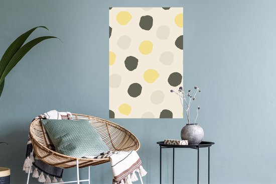 Sticker Muursticker Motif Fleurs - Motif pois jaune gris noir - 40x60 cm - feuille autocollante - sticker mural repositionnable