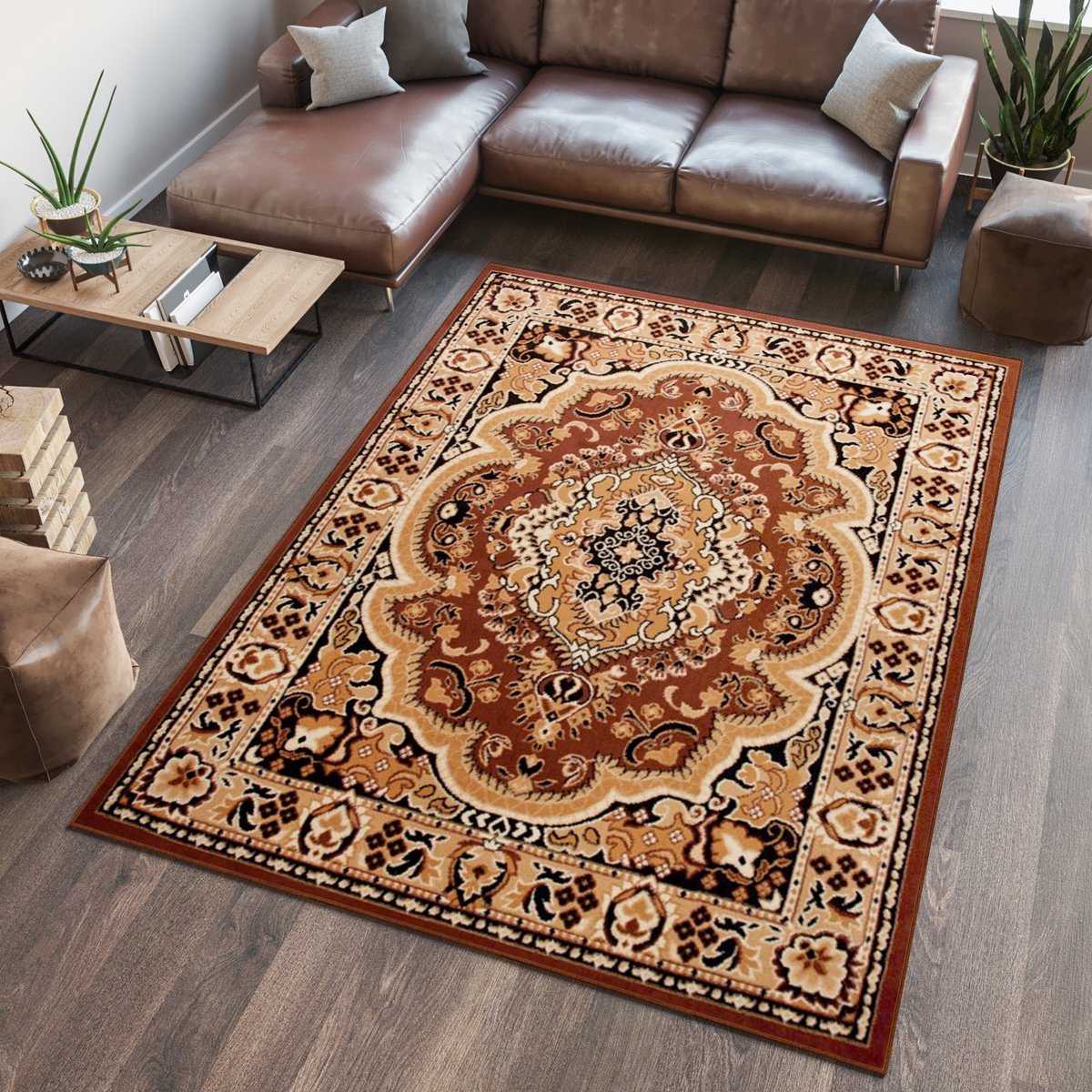 Tapiso Atlas PP Vloerkleed Bruin Oosters Woonkamer Tapijt Maat- 200x300