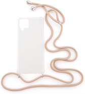 Shop4 - Samsung Galaxy A12 Hoesje - Zachte Back Case met Koord Beige