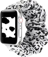 By Qubix Elastisch scrunchie nylon bandje - Wit - zwart - Geschikt voor Apple Watch 38mm - 40mm - 41mm - Compatible Apple watch bandje - smartwatch