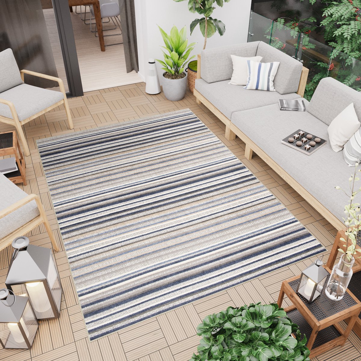 Tapiso Patio Indoor Tapijt Buitenkleed Buiten Tuintapijt Outdoor Modern Maat- 80x150 Grijs Blauw 2
