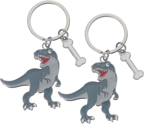 2x stuks metalen dinosaurus t-rex sleutelhanger 5 cm - Dino fans cadeau artikelen