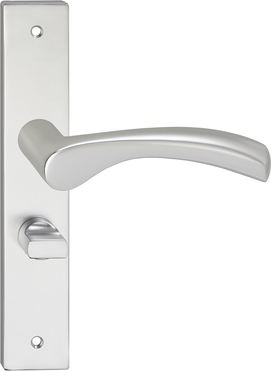 Impresso Oxford Deurklink – Deurbeslag – Vierkant – Deurschild met Schroeven en Toiletsluiting – Gebogen Deurkruk – Aluminium